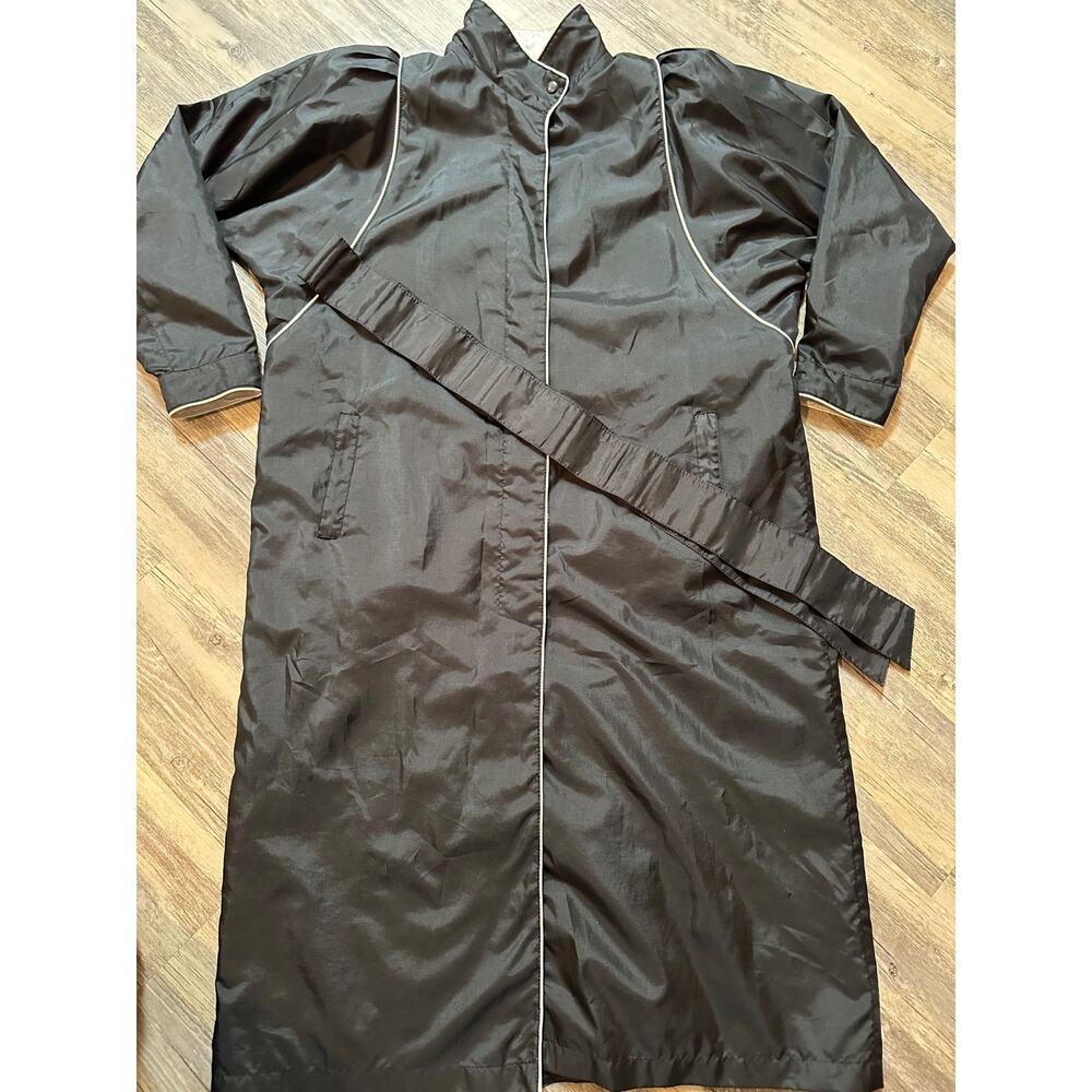 Vtg Braetan Black Trench Coat 11/12 Rain Polyester Nylon Belted - Picture 2 of 11